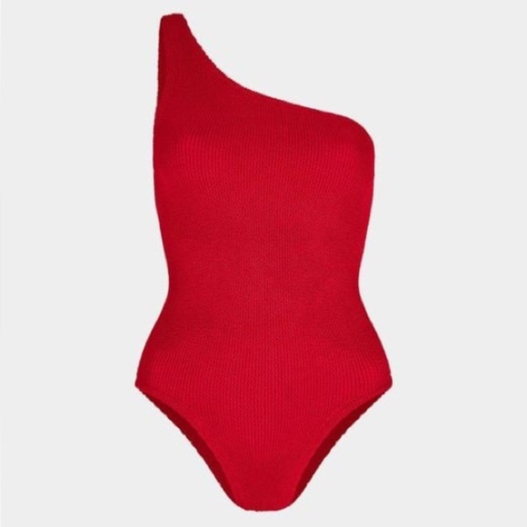 New Hunza G Red Nancy Swimsuit Crinkle One Shoulder Monokini Bikini Stretch - Picture 9 of 16